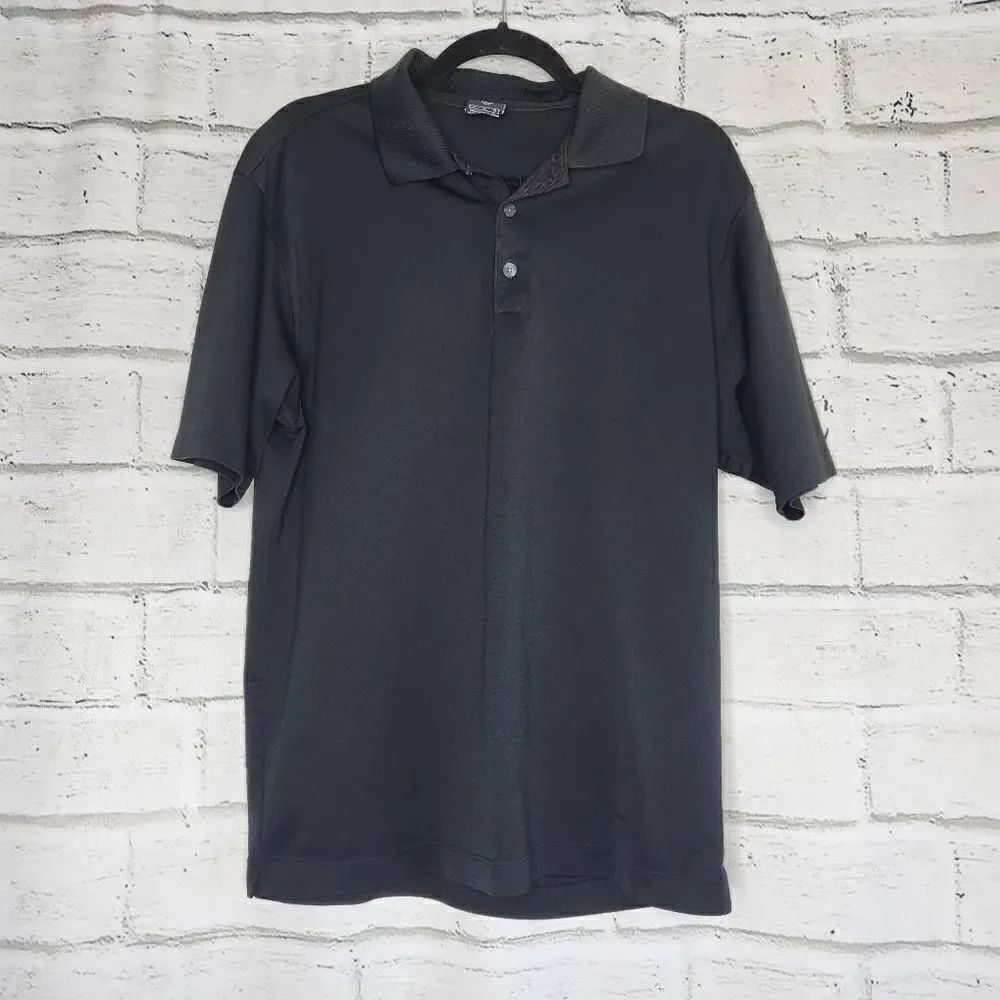 Nike Dri Fit UV Mens Medium Golf Polo Short Sleeve Solid Black